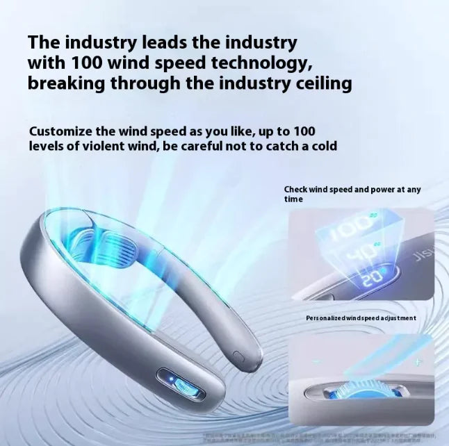 Hanging Neck Portable Rechargeable Fan, Silver Gray, 5000mAh