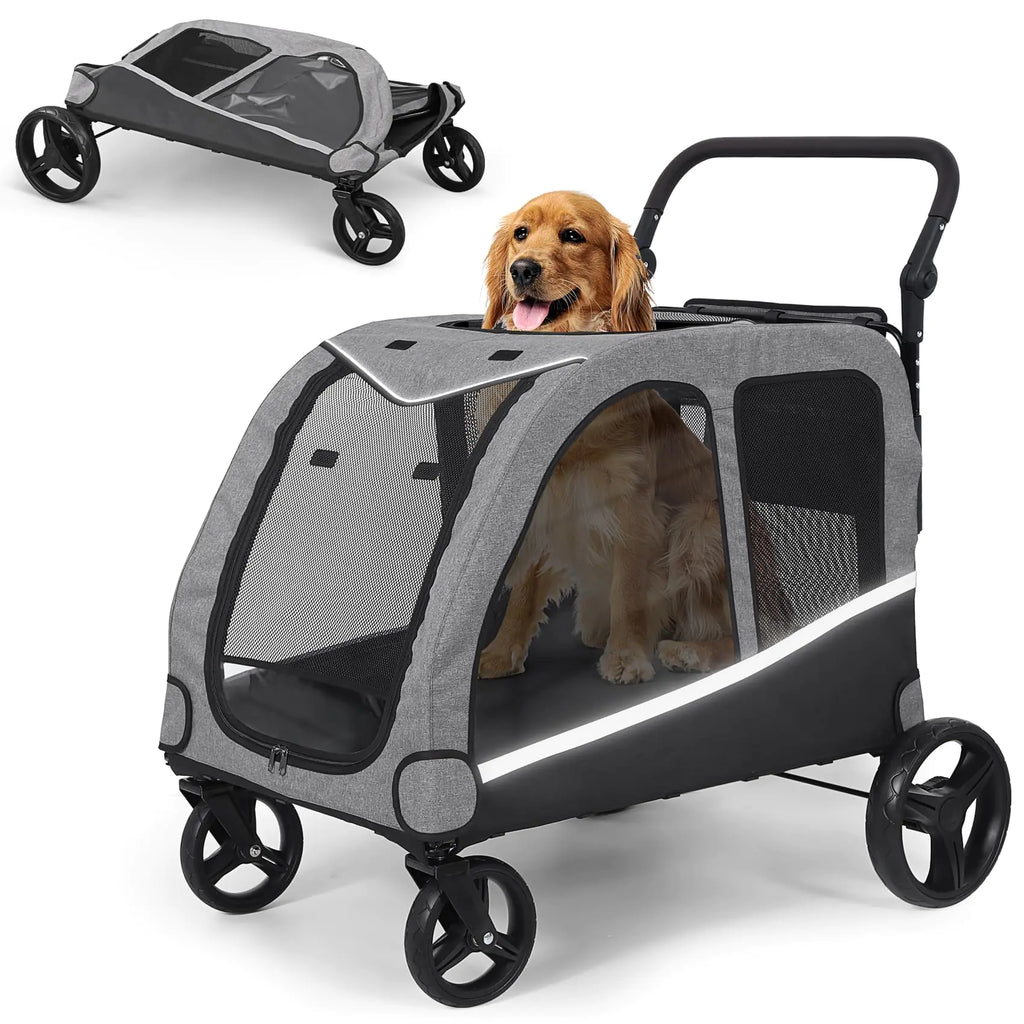 Saudism Dog Stroller For Large Dogs Extra Large Pet Stroller For For Medium Dogs Dog Stroller For 2 Dogs Dog Wagon Dog Carriage Foldable Design Adjustable Handle With Pocket Up To 160 lbs Red